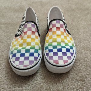 Rainbow Checkered Print Slip on Vans